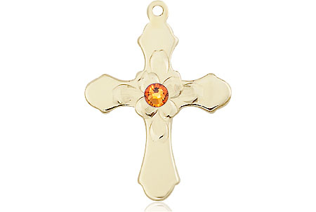 14kt Gold Filled Cross Medal with a 3mm Topaz Swarovski stone