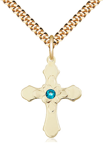 14kt Gold Filled Cross Pendant with a 3mm Zircon Swarovski stone on a 24 inch Gold Plate Heavy Curb chain