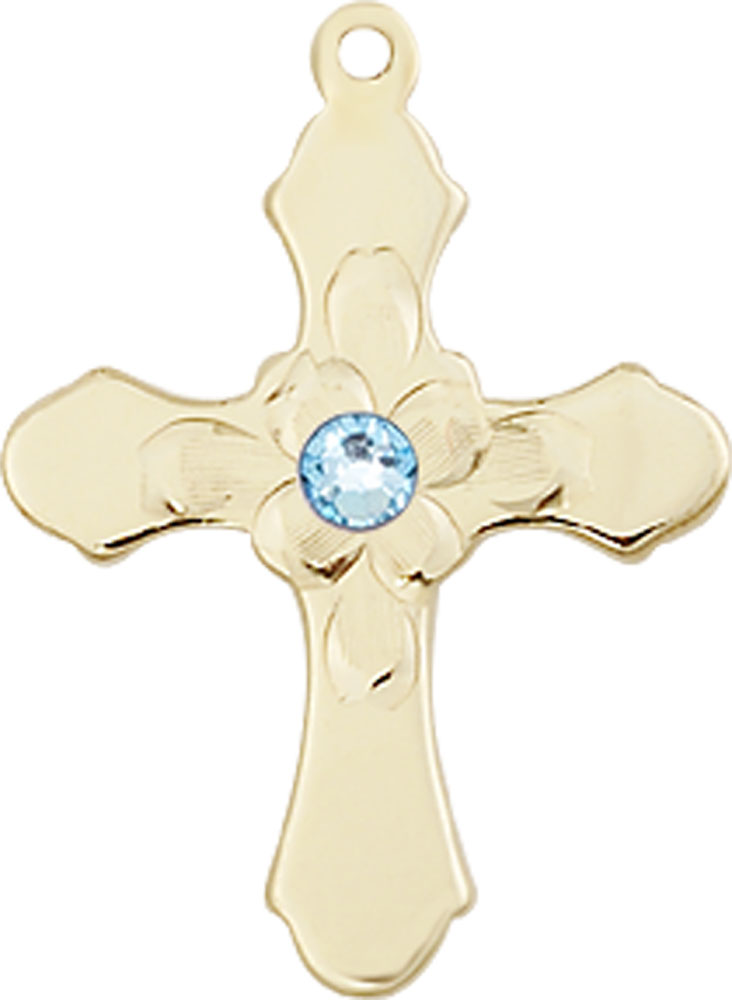 14kt Gold Filled Cross Medal with a 3mm Aqua Swarovski stone