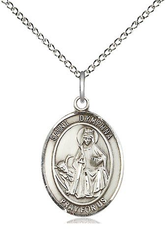 Sterling Silver Saint Dymphna Pendant on a 18 inch Sterling Silver Light Curb chain