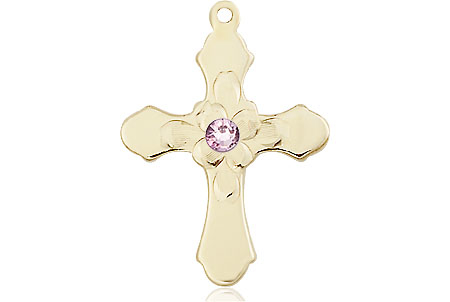 14kt Gold Filled Cross Medal with a 3mm Light Amethyst Swarovski stone