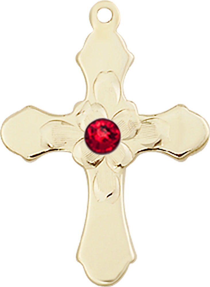 14kt Gold Filled Cross Medal with a 3mm Ruby Swarovski stone