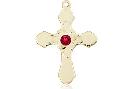 14kt Gold Filled Cross Medal with a 3mm Ruby Swarovski stone