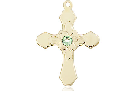 14kt Gold Filled Cross Medal with a 3mm Peridot Swarovski stone