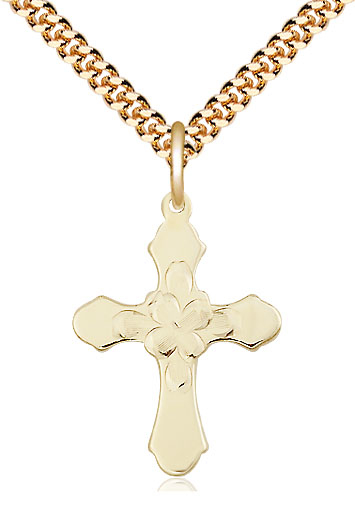 14kt Gold Filled Cross Pendant on a 24 inch Gold Plate Heavy Curb chain