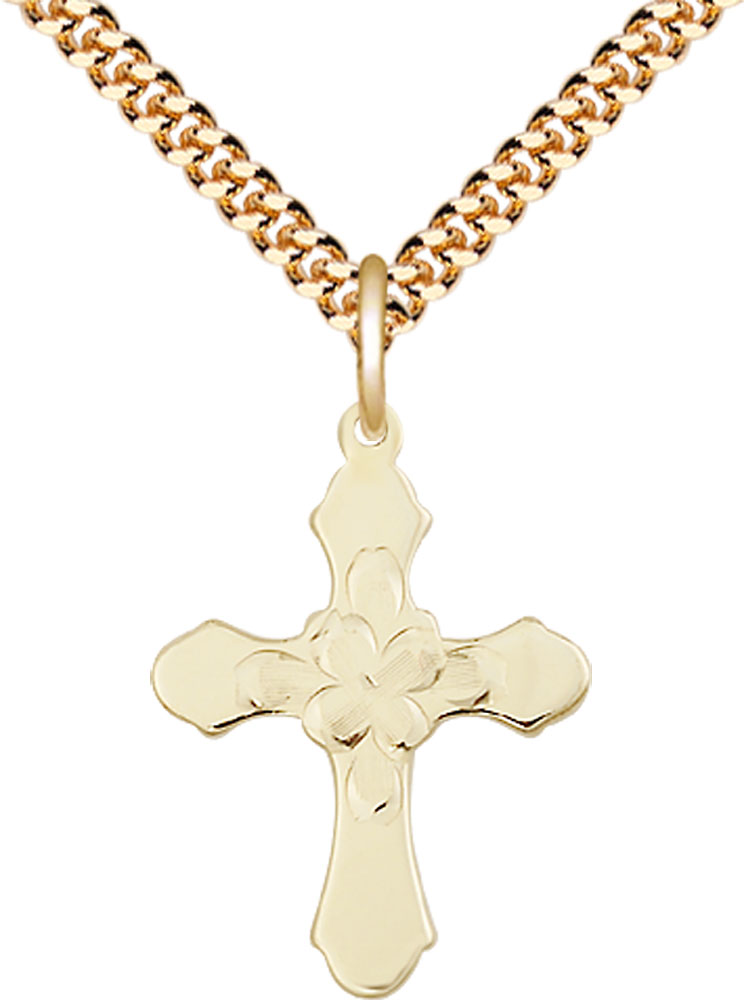 14kt Gold Filled Cross Pendant on a 24 inch Gold Plate Heavy Curb chain