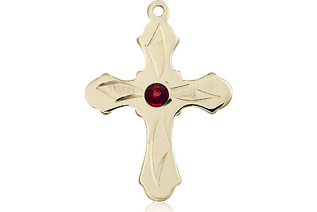 14kt Gold Filled Cross Medal with a 3mm Garnet Swarovski stone