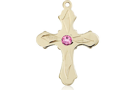 14kt Gold Filled Cross Medal with a 3mm Rose Swarovski stone