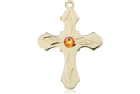 14kt Gold Filled Cross Medal with a 3mm Topaz Swarovski stone