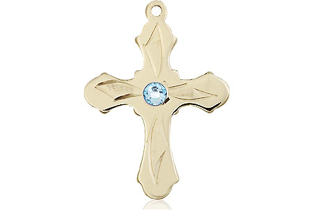 14kt Gold Filled Cross Medal with a 3mm Aqua Swarovski stone