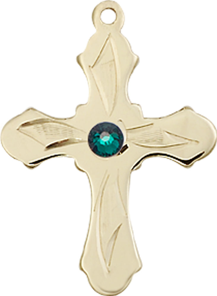 14kt Gold Filled Cross Medal with a 3mm Emerald Swarovski stone