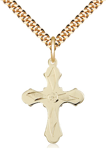 14kt Gold Filled Cross Pendant on a 24 inch Gold Plate Heavy Curb chain