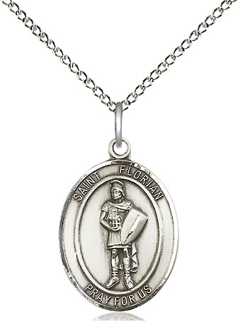 Sterling Silver Saint Florian Pendant on a 18 inch Sterling Silver Light Curb chain