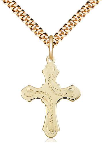 14kt Gold Filled Cross Pendant on a 24 inch Gold Plate Heavy Curb chain