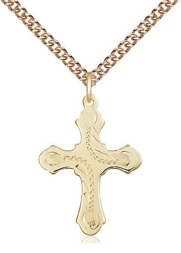 14kt Gold Filled Cross Pendant on a 24 inch Gold Filled Heavy Curb chain