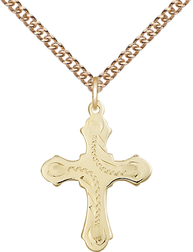 14kt Gold Filled Cross Pendant on a 24 inch Gold Filled Heavy Curb chain