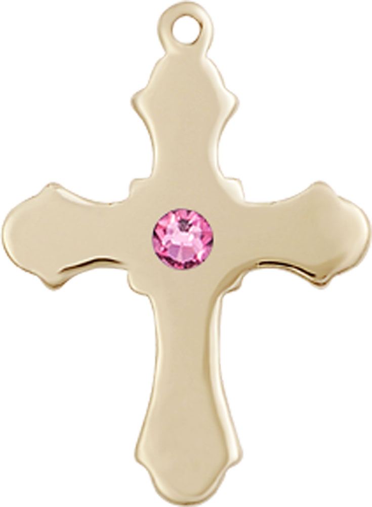 14kt Gold Cross Medal with a 3mm Rose Swarovski stone