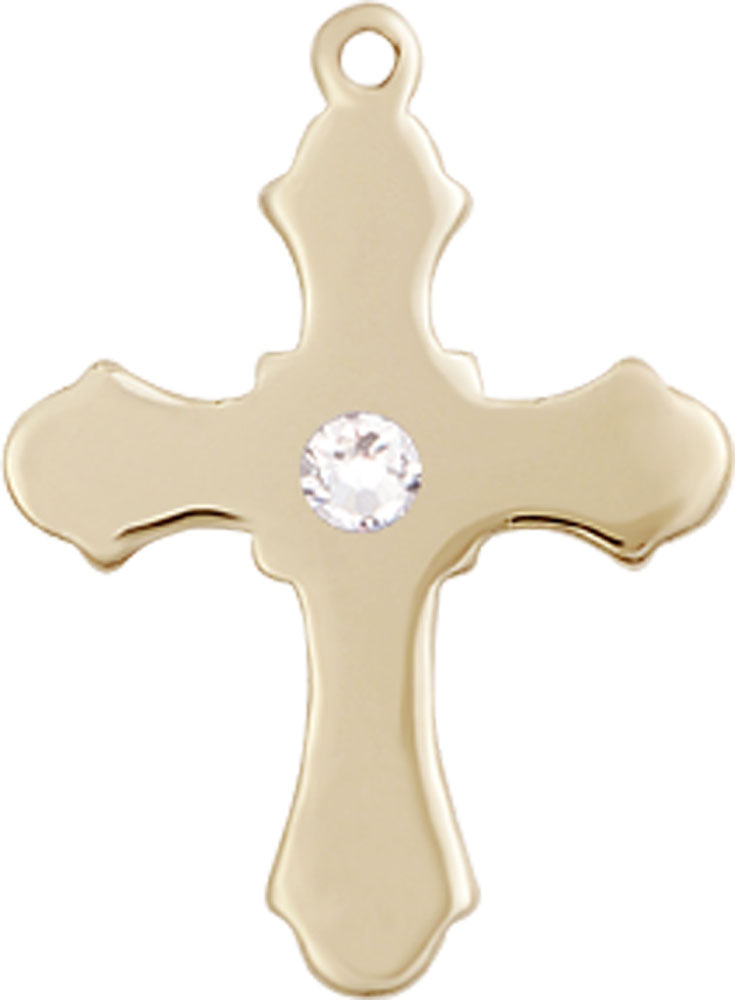 14kt Gold Cross Medal with a 3mm Crystal Swarovski stone