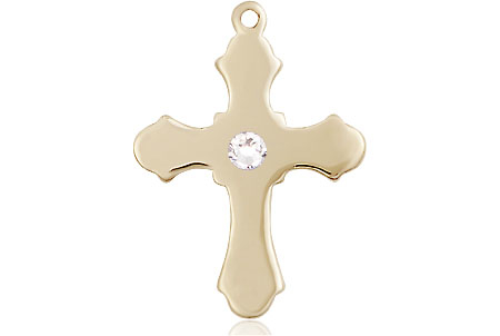 14kt Gold Cross Medal with a 3mm Crystal Swarovski stone