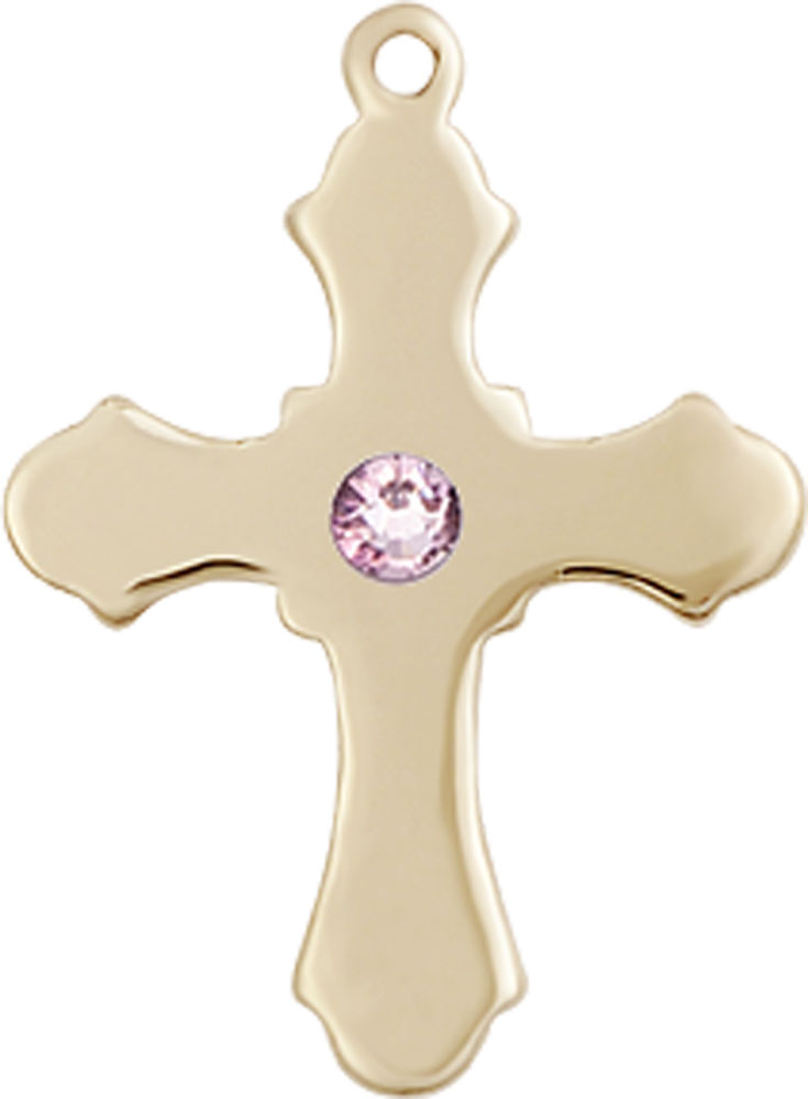 14kt Gold Cross Medal with a 3mm Light Amethyst Swarovski stone