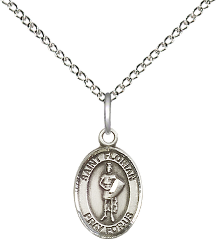 Sterling Silver Saint Florian Pendant on a 18 inch Sterling Silver Light Curb chain
