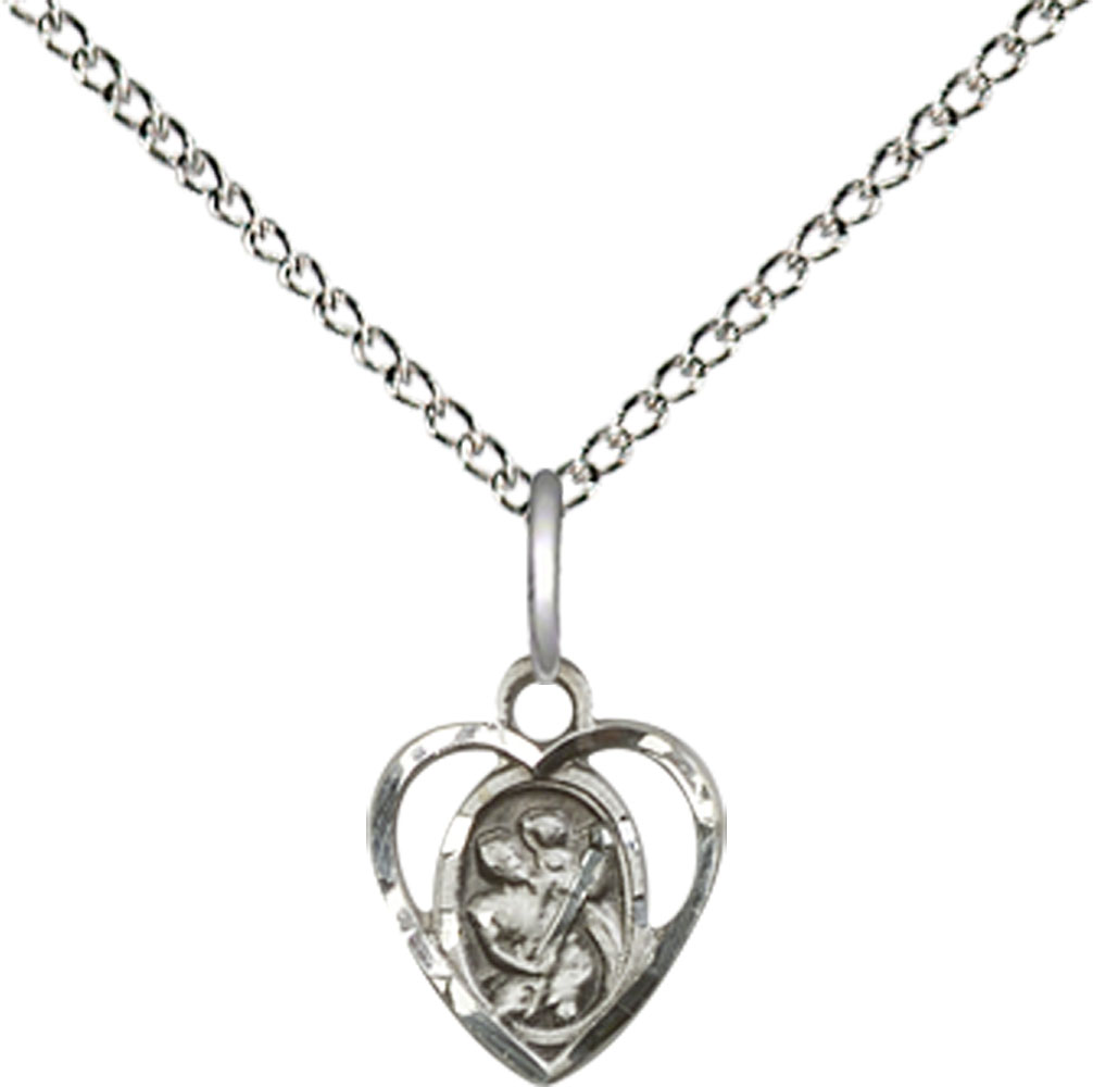 Sterling Silver Saint Christopher Pendant on a 18 inch Sterling Silver Light Curb chain