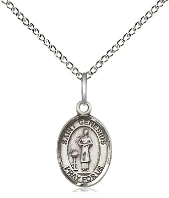 Sterling Silver Saint Genesius of Rome Pendant on a 18 inch Sterling Silver Light Curb chain