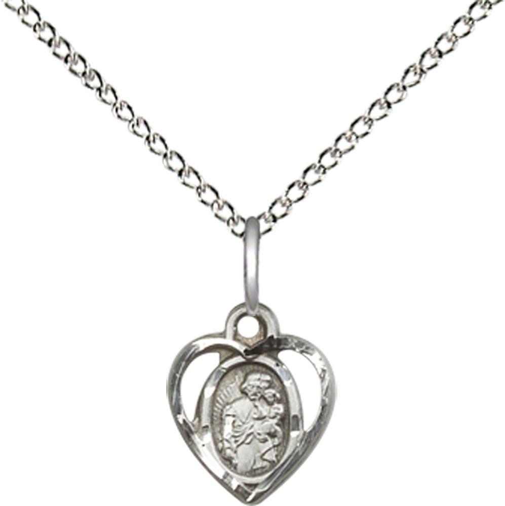 Sterling Silver Saint Joseph Pendant on a 18 inch Sterling Silver Light Curb chain