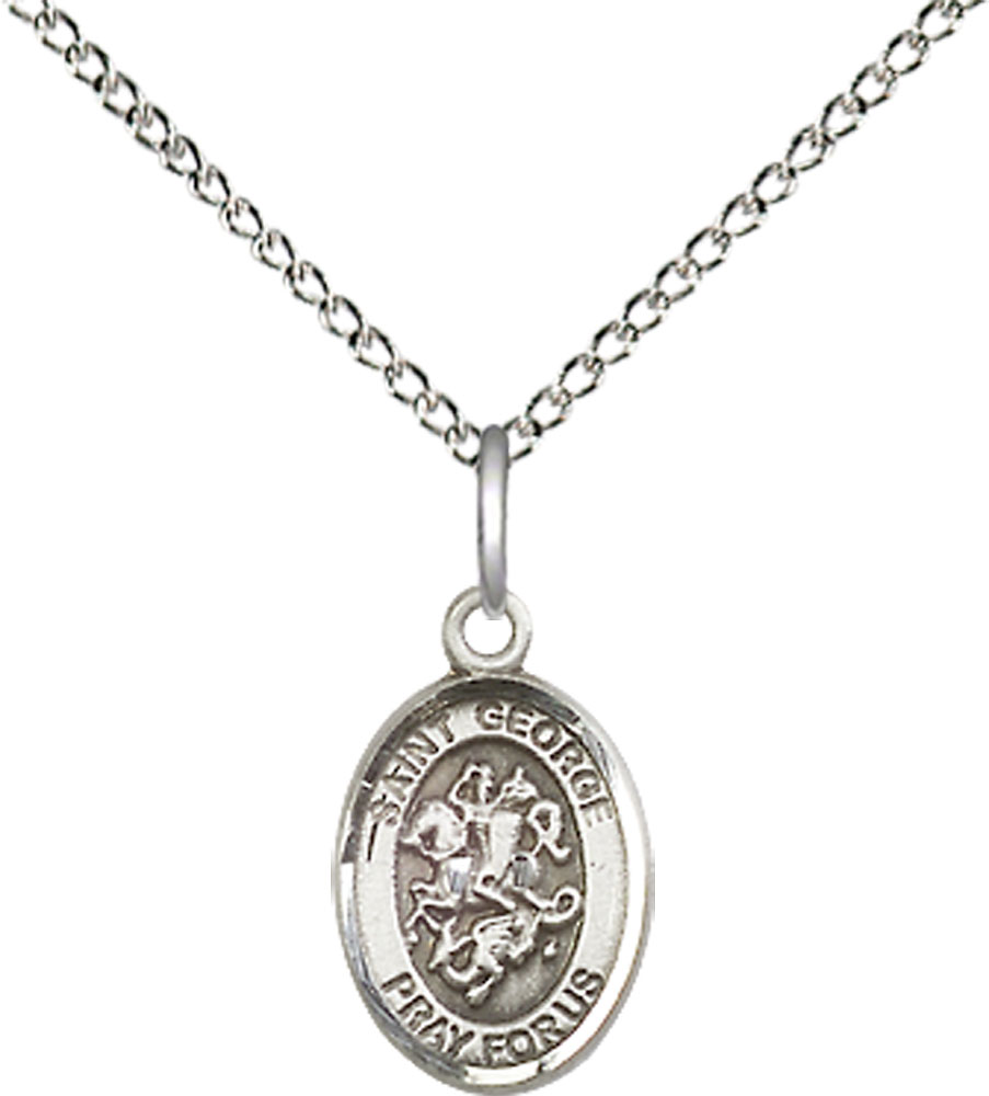 Sterling Silver Saint George Pendant on a 18 inch Sterling Silver Light Curb chain