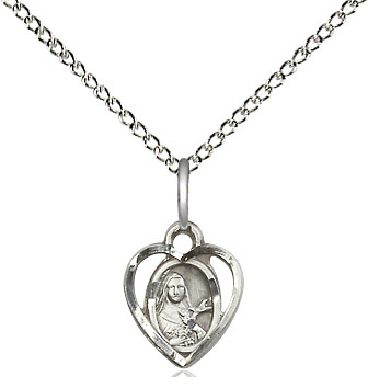 Sterling Silver Saint Theresa Pendant on a 18 inch Sterling Silver Light Curb chain