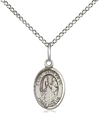Sterling Silver Saint Genevieve Pendant on a 18 inch Sterling Silver Light Curb chain