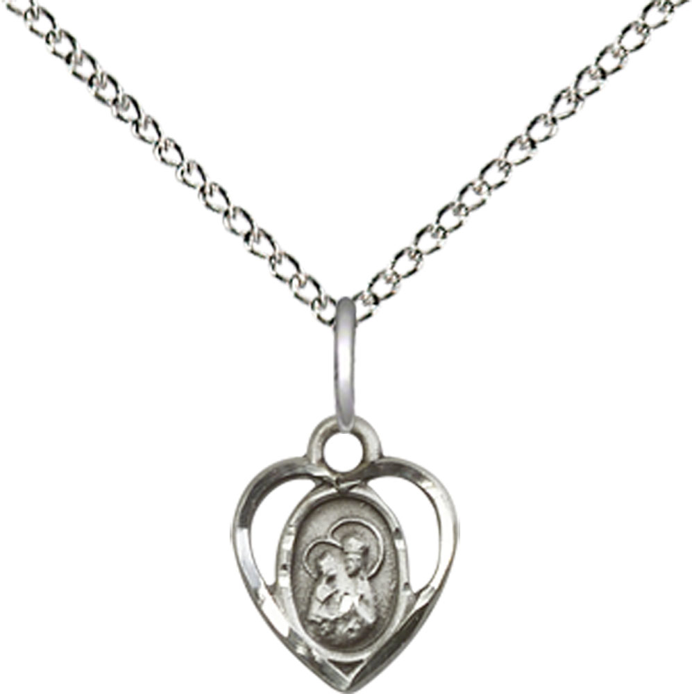 Sterling Silver Saint Ann Pendant on a 18 inch Sterling Silver Light Curb chain