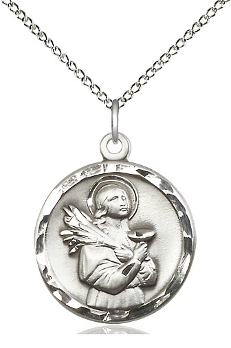 Sterling Silver Saint Lucy Pendant on a 18 inch Sterling Silver Light Curb chain