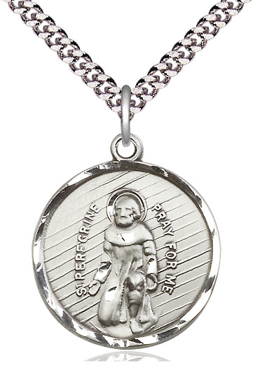 Sterling Silver Saint Perregrine Pendant on a 24 inch Light Rhodium Heavy Curb chain