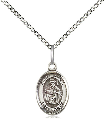 Sterling Silver Saint James the Greater Pendant on a 18 inch Sterling Silver Light Curb chain