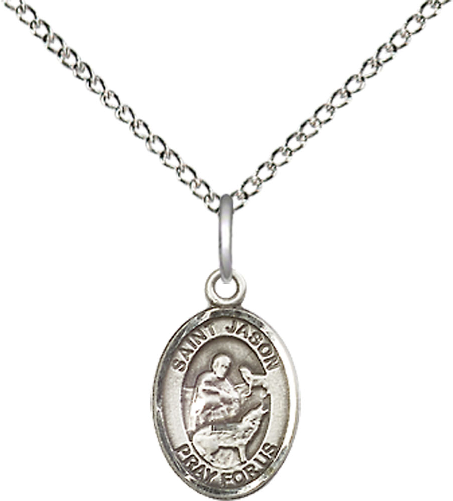 Sterling Silver Saint Jason Pendant on a 18 inch Sterling Silver Light Curb chain