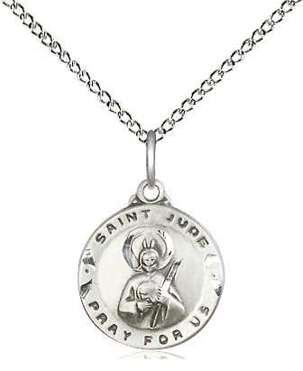 Sterling Silver Saint Jude Pendant on a 18 inch Sterling Silver Light Curb chain