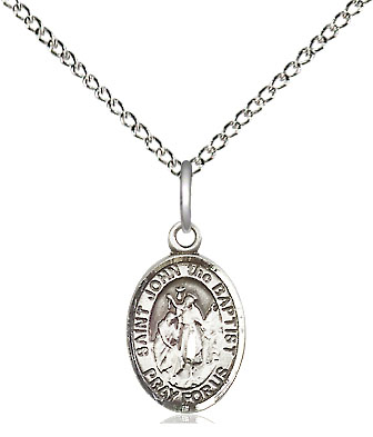 Sterling Silver Saint John the Baptist Pendant on a 18 inch Sterling Silver Light Curb chain