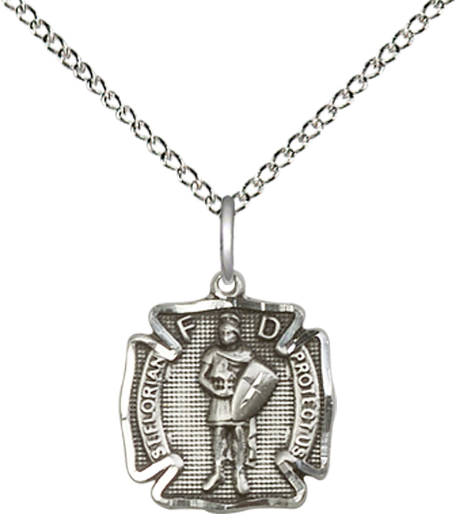Sterling Silver Saint Florian Pendant on a 18 inch Sterling Silver Light Curb chain