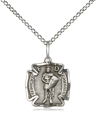 Sterling Silver Saint Florian Pendant on a 18 inch Sterling Silver Light Curb chain