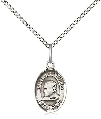 Sterling Silver Saint John Bosco Pendant on a 18 inch Sterling Silver Light Curb chain