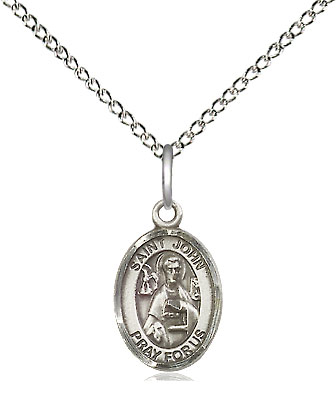 Sterling Silver Saint John the Apostle Pendant on a 18 inch Sterling Silver Light Curb chain