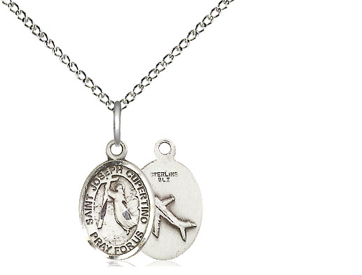 Sterling Silver Saint Joseph of Cupertino Pendant on a 18 inch Sterling Silver Light Curb chain