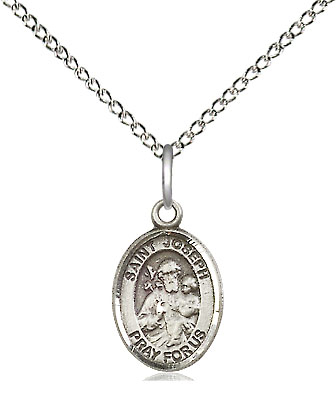 Sterling Silver Saint Joseph Pendant on a 18 inch Sterling Silver Light Curb chain