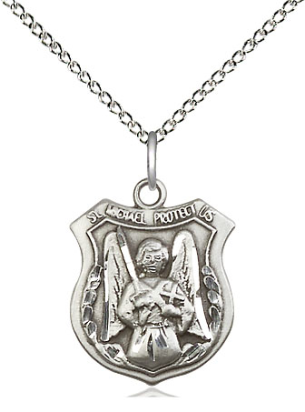 Sterling Silver Saint Michael the Archangel Pendant on a 18 inch Sterling Silver Light Curb chain