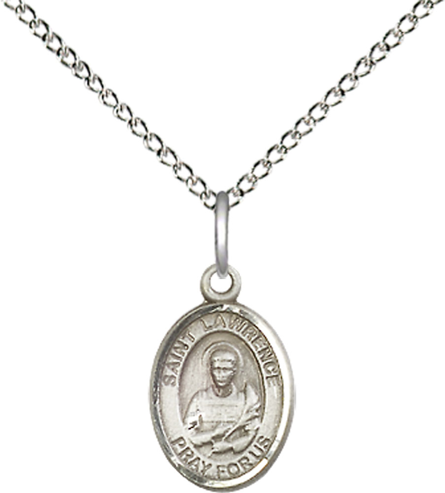 Sterling Silver Saint Lawrence Pendant on a 18 inch Sterling Silver Light Curb chain