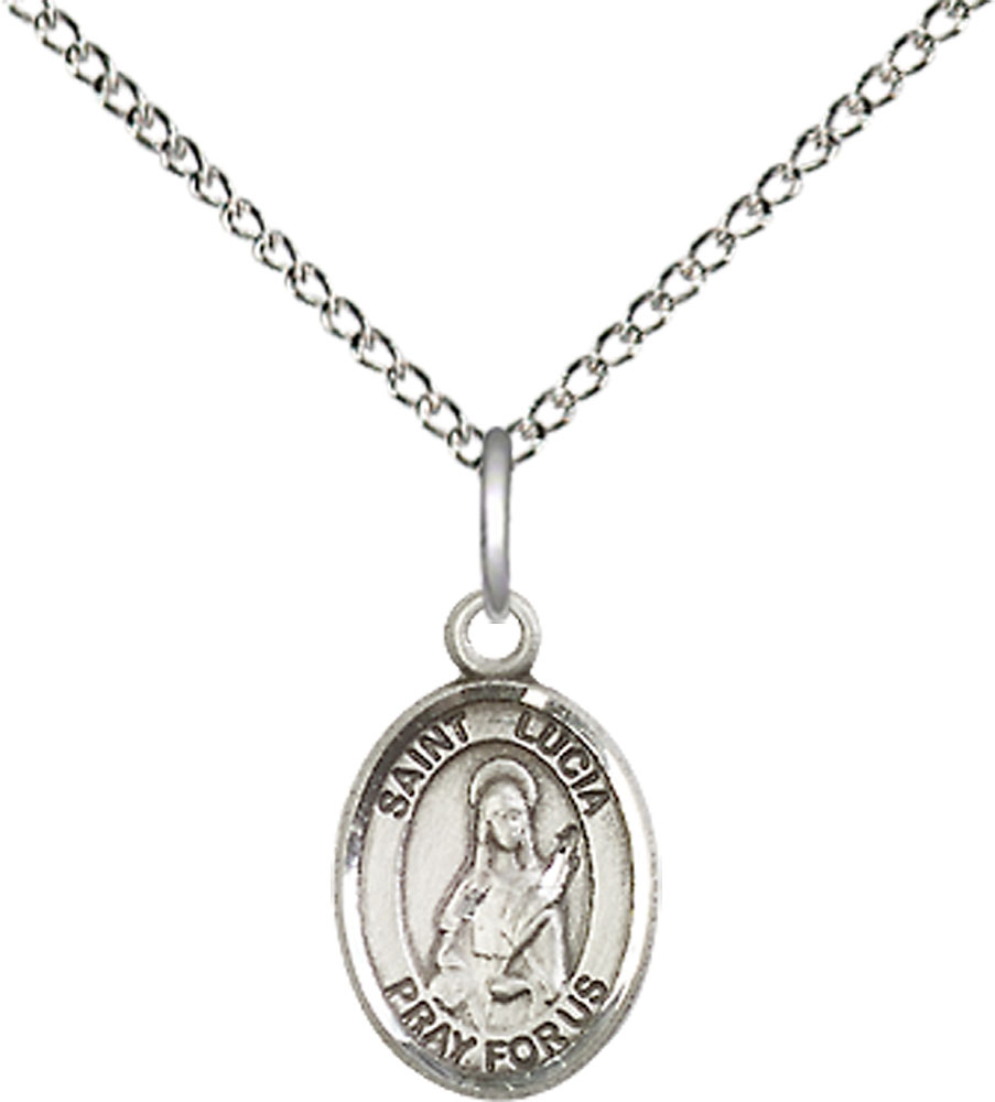 Sterling Silver Saint Lucia of Syracuse Pendant on a 18 inch Sterling Silver Light Curb chain