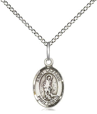 Sterling Silver Saint Lazarus Pendant on a 18 inch Sterling Silver Light Curb chain