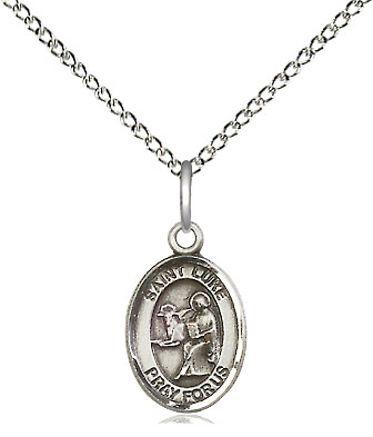 Sterling Silver Saint Luke the Apostle Pendant on a 18 inch Sterling Silver Light Curb chain