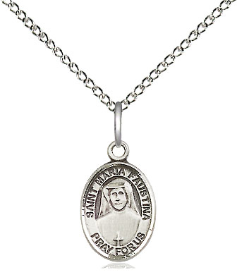 Sterling Silver Saint Maria Faustina Pendant on a 18 inch Sterling Silver Light Curb chain